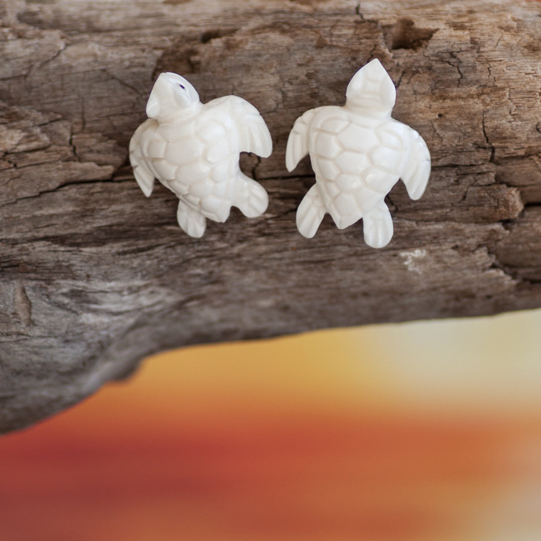 Sea Turtle Earrings - Hand Carved Earrings from Bali Necklaces